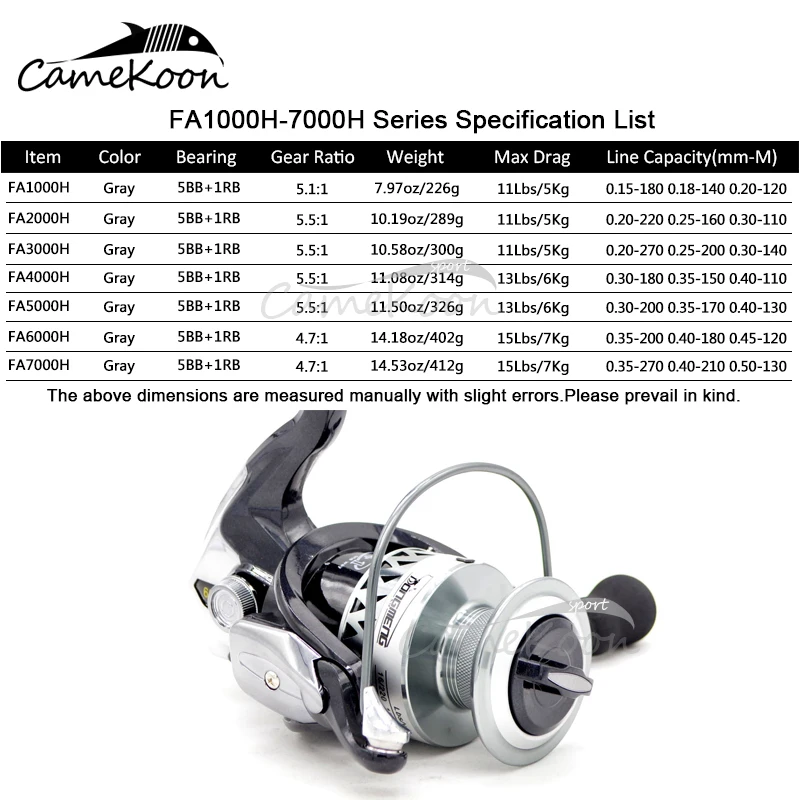 Катушка для спиннинга CAMEKOON серии FA Передаточное отношение 5 1: 1/5.5:1/4 7: 1 +