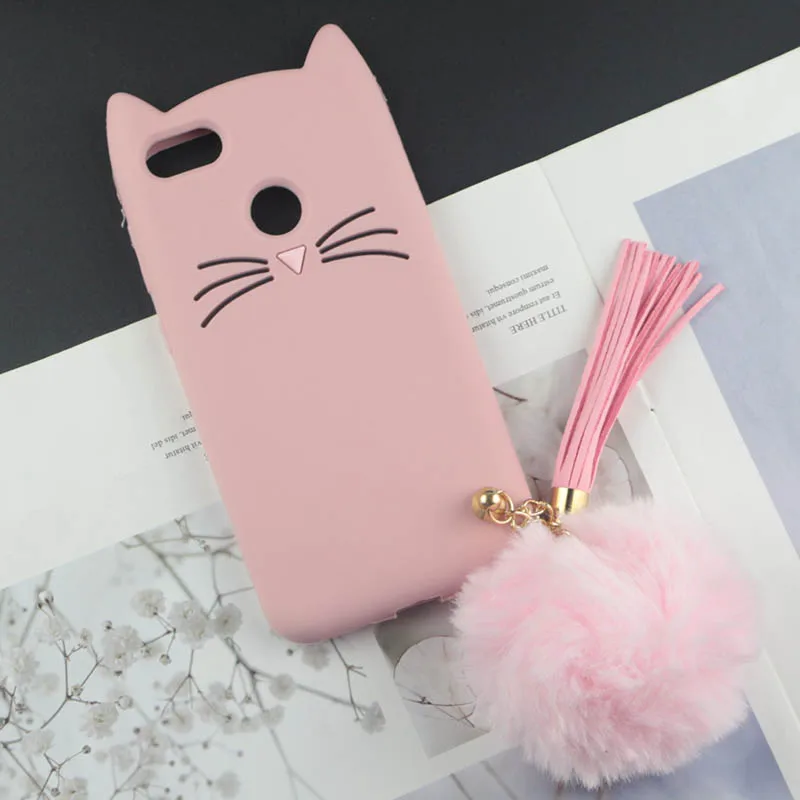 HuxuPink With Ball Милый силиконовый чехол с 3D рисунком для Xiaomi mi 8 Lite, чехол s, Япония, блестящая борода, кошка, кошечка с милыми ушками, чехол для телефона mi 8 SE - Цвет: HuxuPink With Ball