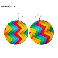 colorful wood round africa chevron autism awareness geometric tribal earrings vintage women party accessory ear african jewelry