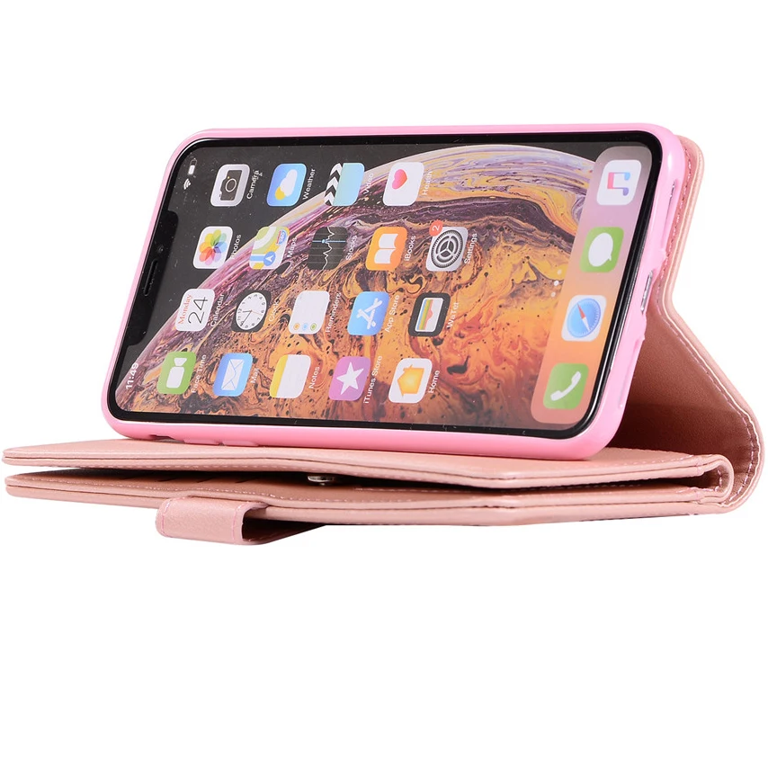 Блестящий кожаный чехол на молнии для iPhone 7, 8 Plus, 6, 6 S, XS, Магнитный кошелек, откидная крышка, чехол для телефона, для iPhone 11 Pro, X, XR, XS Max