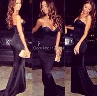 new fashion prom dresses sweetheart mermaid sleveeless celebrity dresses black soft satin evening dresses custom made