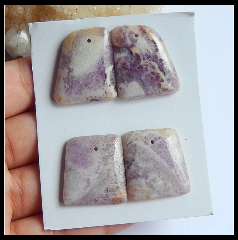 Wholesale 2Pairs Natural Stone Purple Lace Agate Pendants 23x20x5mm 22x20x5mm 15.55g | Jewelry Findings &amp Components