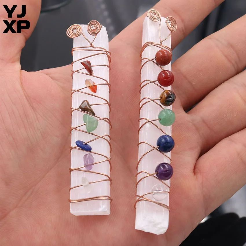 Палочки из натурального необработанного селенита в проволочной обмотке