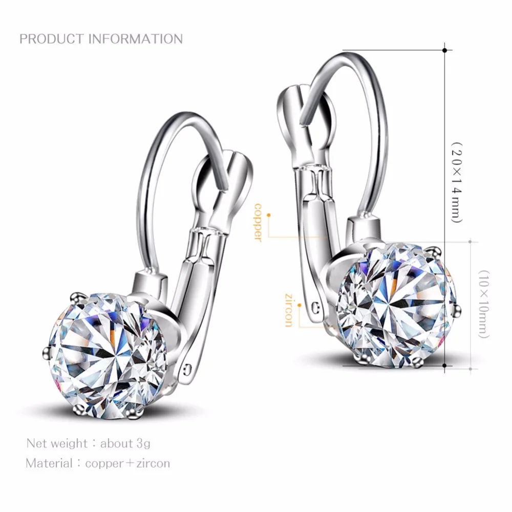 1 пара высокое качество посеребренные кристаллы стразы циркон серьги клипсы для