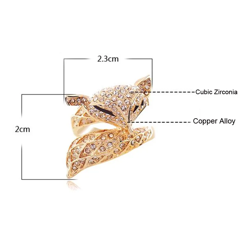 MOONROCY Free Shipping Fox Animal Jewelry Wholesale Rose Gold Color Cubic Zirconia Crystal Rings Fashion Women's Party Gift | Украшения