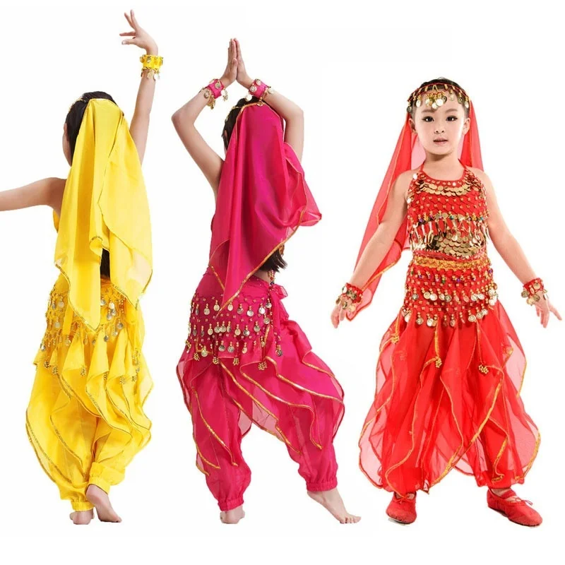 

2pcs Girl Baby Toddler Children Indian Belly Dance Costume Set Tops + Pants Trousers Bollywood Sequins Dancing Girls Dancewear
