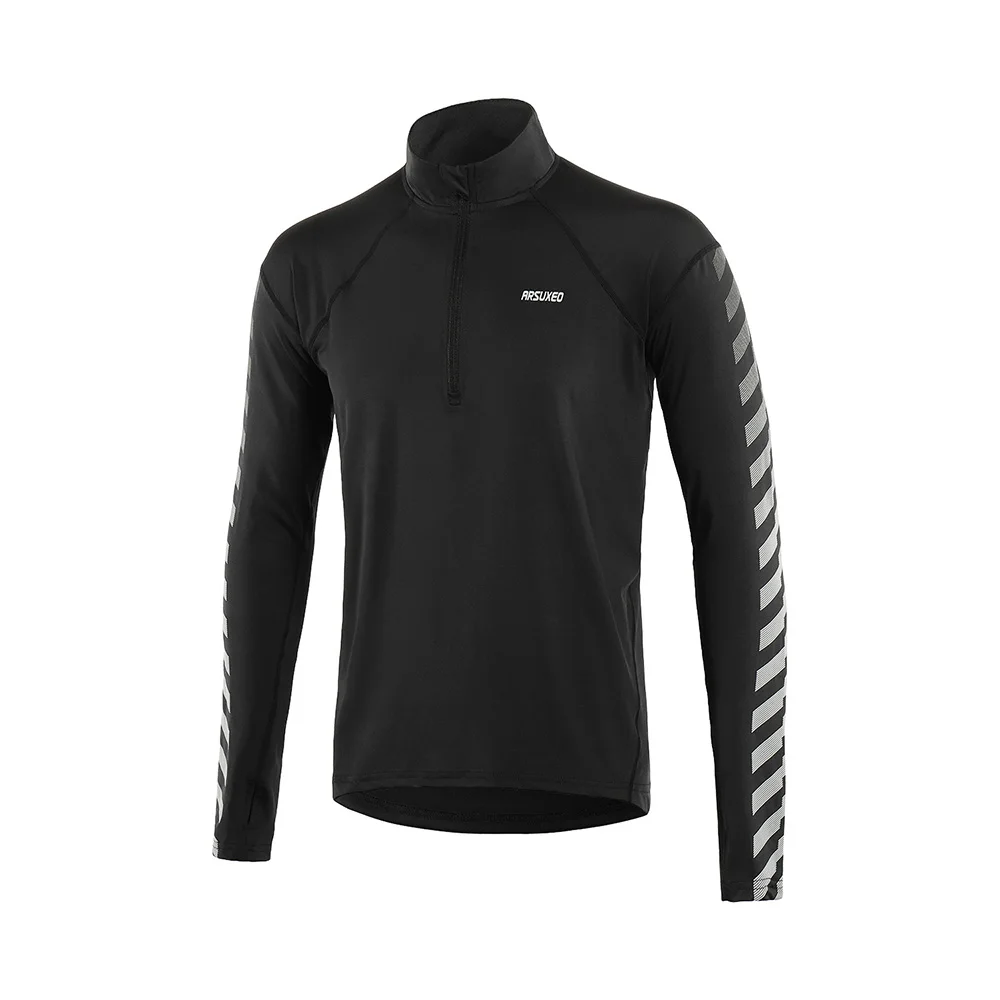 18T6-Black US SIZE ARSUXEO мужские уличные спортивные прилегающие быстросохнущие лосины для бега рубашки с длинным рукавом эластичные рубашки с полумолнией одежда для бега Светоотражающие 18T6 - Цвет: 18T6-Black US SIZE