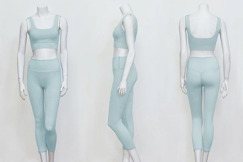 Женский трикотажный бесшовный лоскутный костюм для фитнеса однотонный