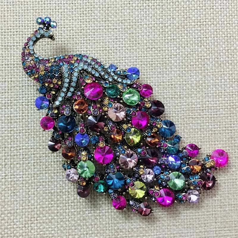 Zlxgirl jewelry big size rhinestone crystal peacock wedding brooches women's bridal scarf pins animal hijab broches | Украшения и