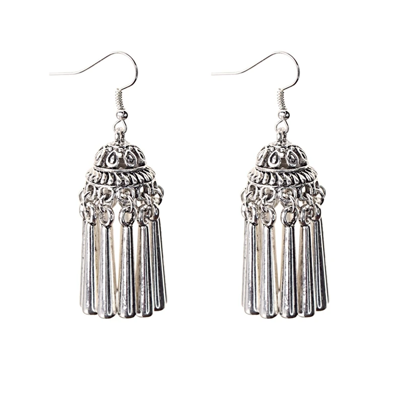 HQE996-7 TopHanqi индийские цыганские украшения Jhumka, серебряные, Boho, винтажные Этнические женские серьги, полые Висячие серьги для женщин - Окраска металла: HQE996-7