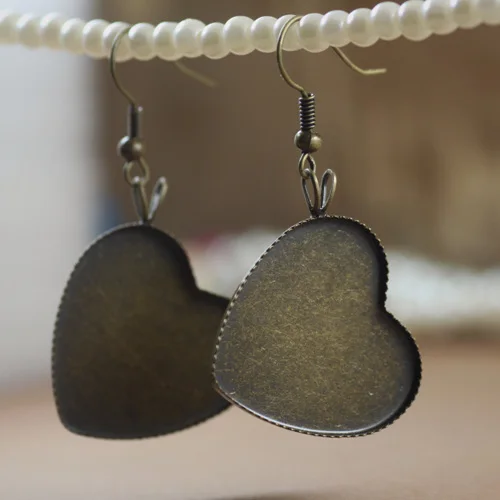 Пустая застежка-клипса для ушей с крючком сережек 25 мм рамкой в форме сердца из