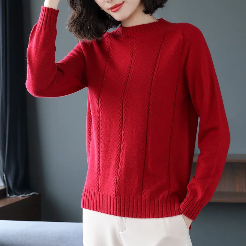 2019 new half-high collar pullover sweater with long sleeves inside temperament slim cashmere bottoming women's clothing | Женская
