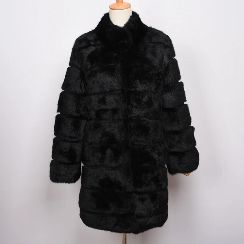 Jancoco Max новая зимняя куртка из натурального кроличьего меха теплая мягкая длинная шуба женское рождественское платье S1675 - Цвет: Black