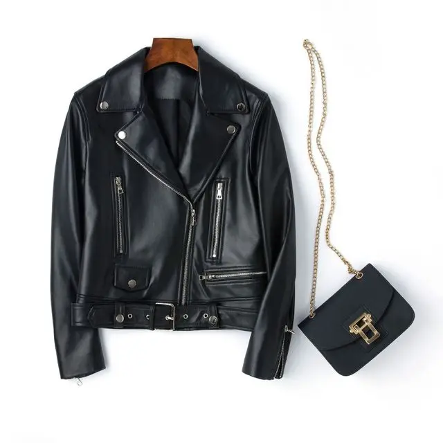 

Куртка-бомбер женская из 100% натуральной овечьей кожи, мотоциклетная верхняя одежда, размера плюс