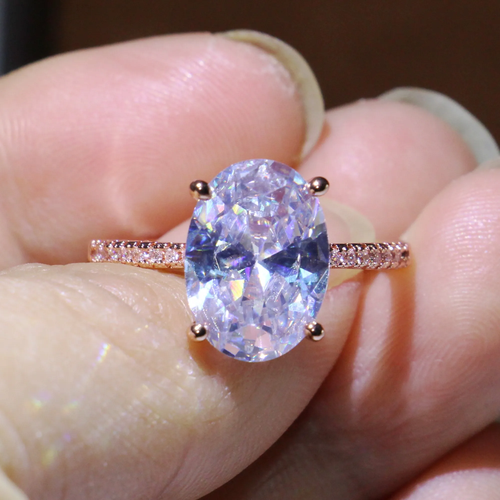 Super Deal Luxury Jewelry 925 Sterling Silver&ampRose Gold Oval Cut White Clear 5A Cubic Zirconia Eternity Women Wedding Band Ring |