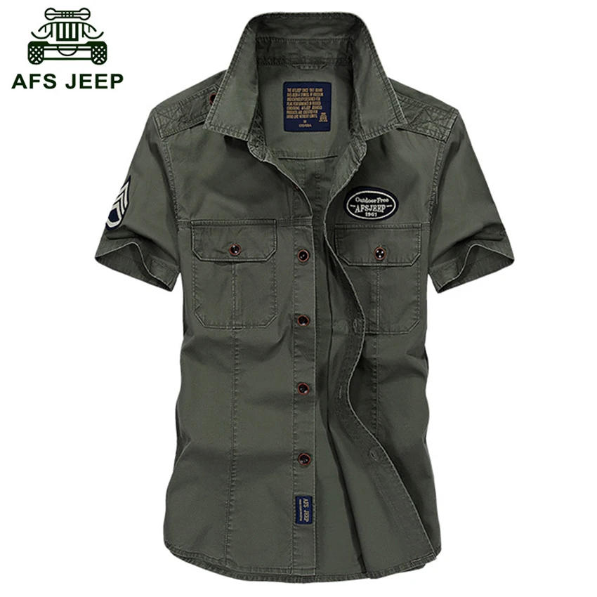 AFS джип рубашка мужской короткий рукав Молодежные летние из натуральный хлопок