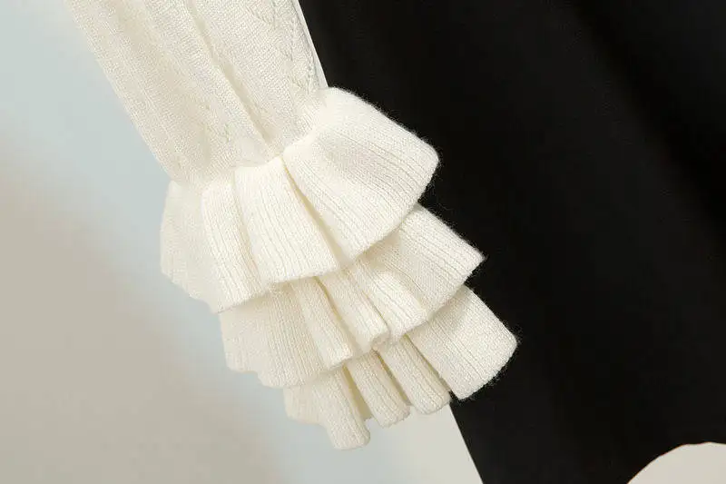 

2019 winter ruffle sweater 2 piece set women elegant casual two piece outfits club set Korean 2pcs set tops and skirt set