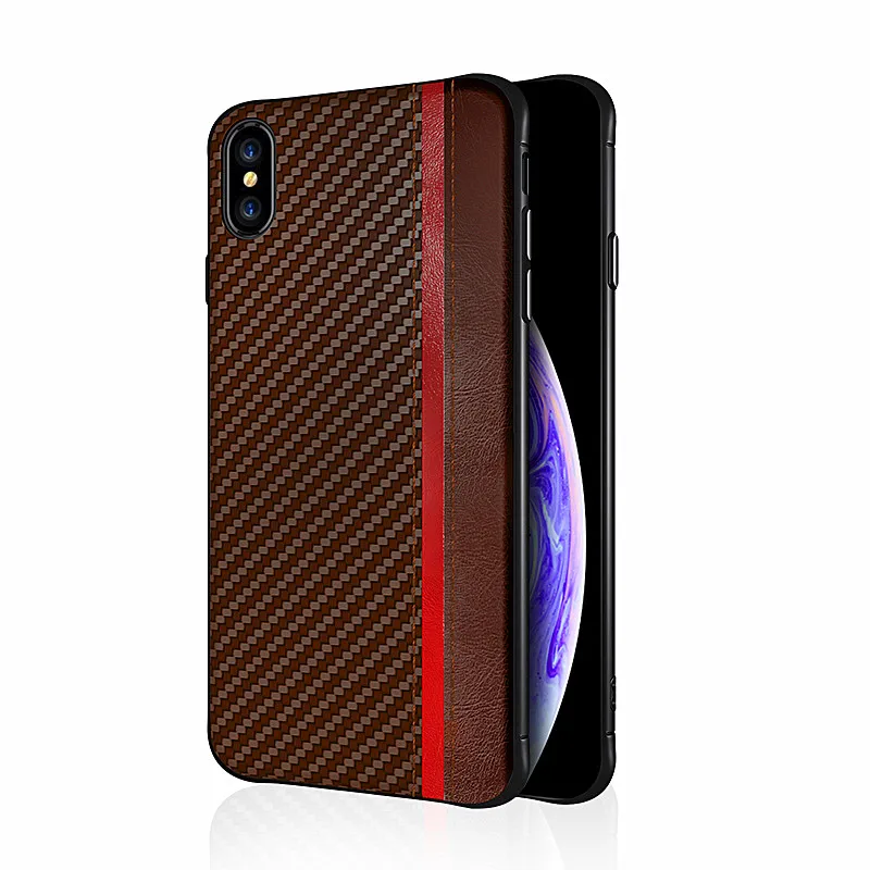 Coffee Для iphone X чехол из углеродного волокна+ искусственная кожа деловой стиль жесткий чехол для телефона для iphone 6 6s 7 8 plus и apple XR XS MAX чехол - Цвет: Coffee
