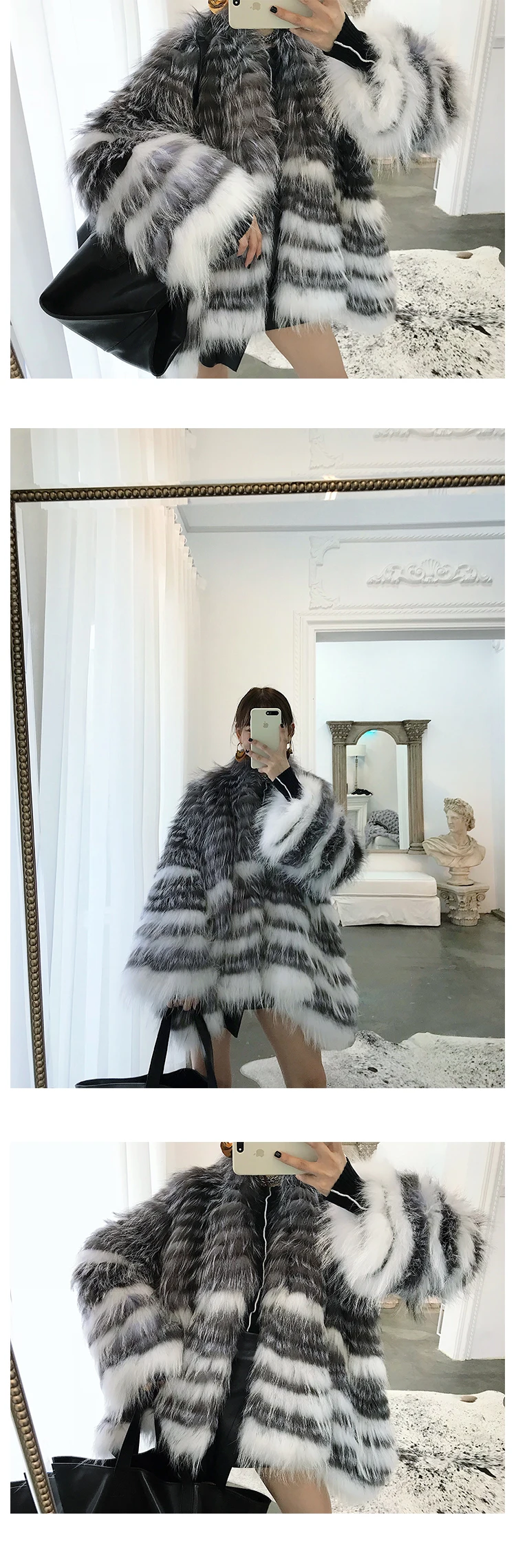 Rf0184 High Street натуральная черно-бурая лиса мех с белым енотовым мехом пальто Полосатый негабаритный натуральный мех пальто для женщин