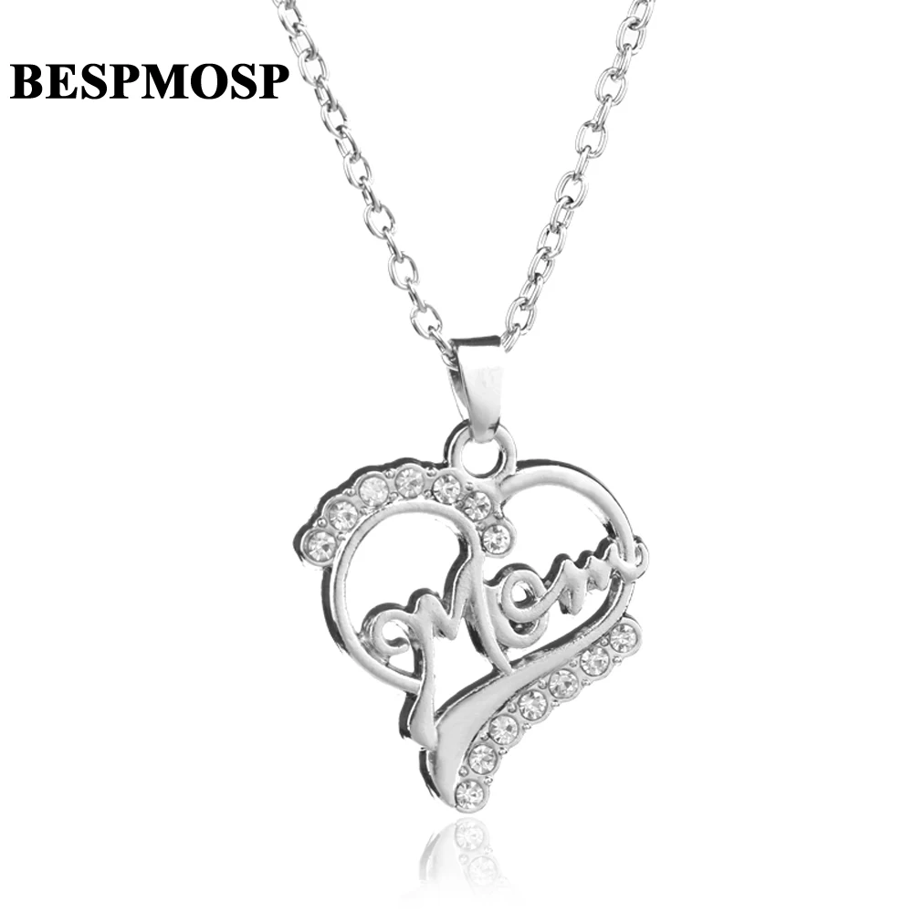 

Bespmosp 24 шт./лот, оптовая продажа, лидер продаж, модное Очаровательное ожерелье с подвеской в виде сердца «мама» с кристаллами, посеребренное о...