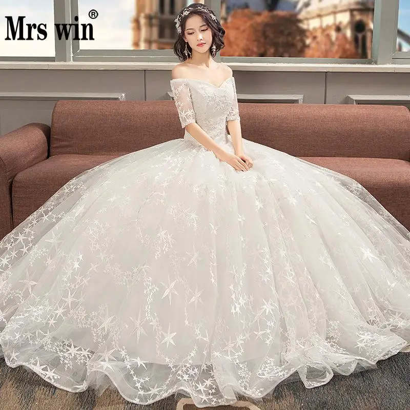 Vestido De Novias Mrs Win футболка с коротким рукавом v-образным вырезом бальное платье Роскошная свадебная одежда звезда вышитое изделие для свадебного платья Плюс Размер F