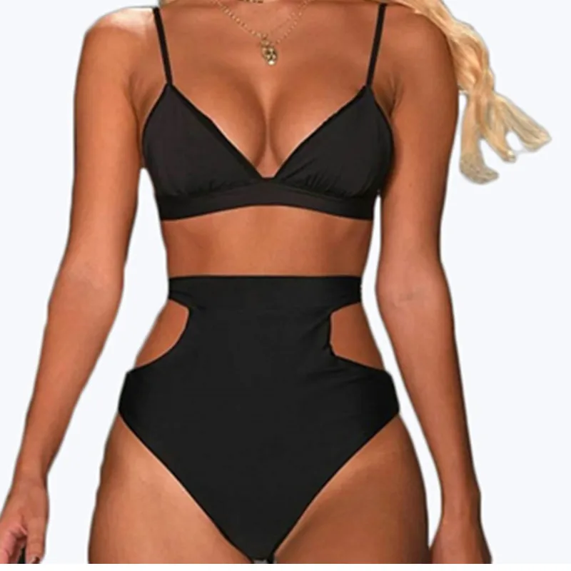 2018 Women Plus Size Sexy Bikini Set High Waist Swimsuit Female Solid Colors Bikinis Two Pieces Backless Bathing Suit 2XL | Женская