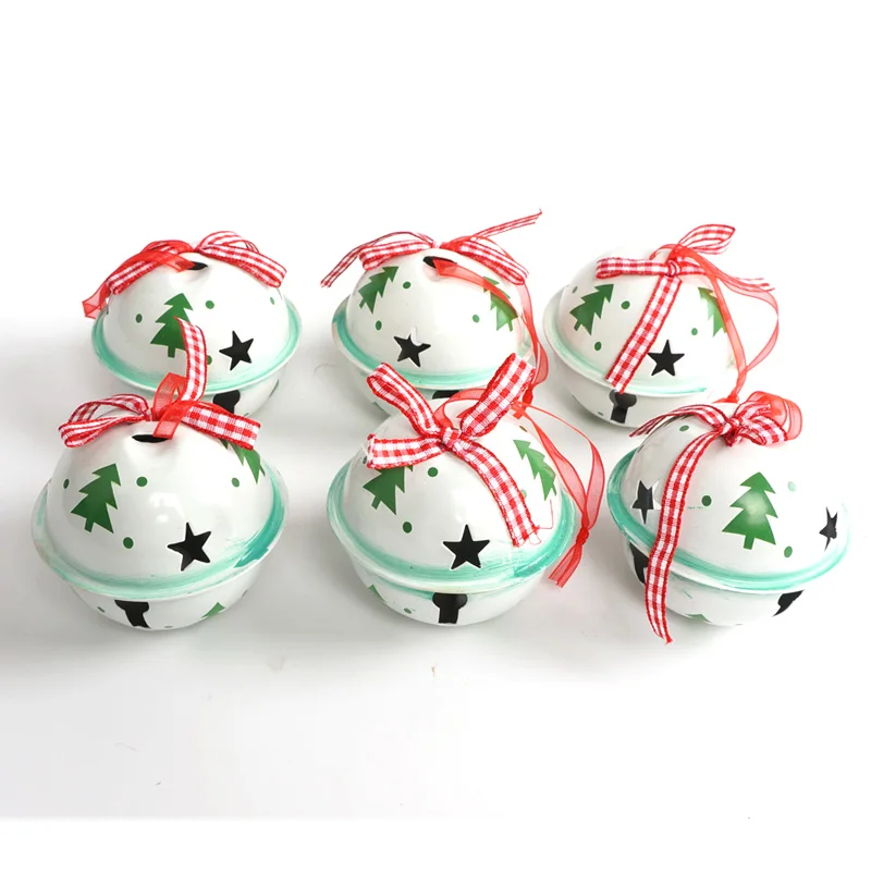 6pcs Рождественский колокольчик 6 шт. зеленая белая металлическая елка Рождественское украшение для дома 65*60 мм Большой Колокольчик для украшения рождественской елки - Цвет: 6pcs