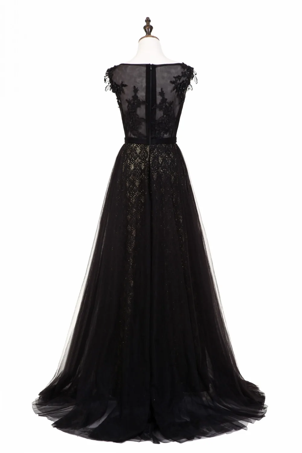 Женское платье из фатина с открытой спиной CloverBridal Mangas COM aplicacoes de perolas Tule bordado Preto