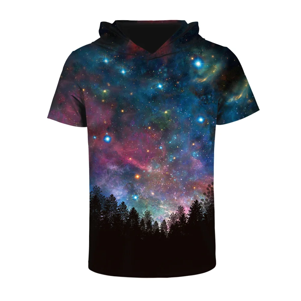 Новый летний Galaxy пространство печати с капюшоном футболка Для женщин мужчин