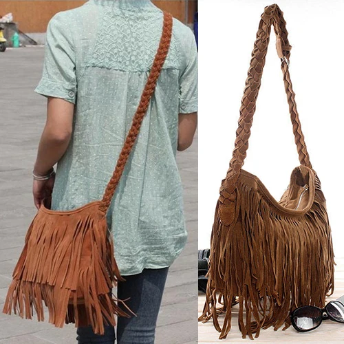 Женская Замшевая сумка мессенджер с бахромой и кисточками через плечо ранец