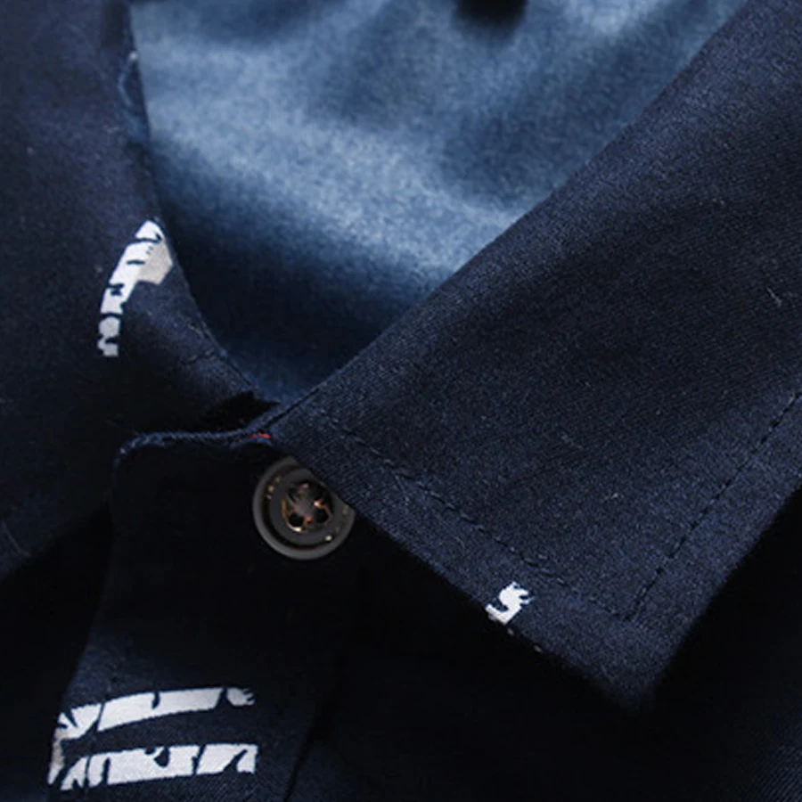 Мужская хлопковая рубашка с длинным рукавом белая темно-синяя принтом большие