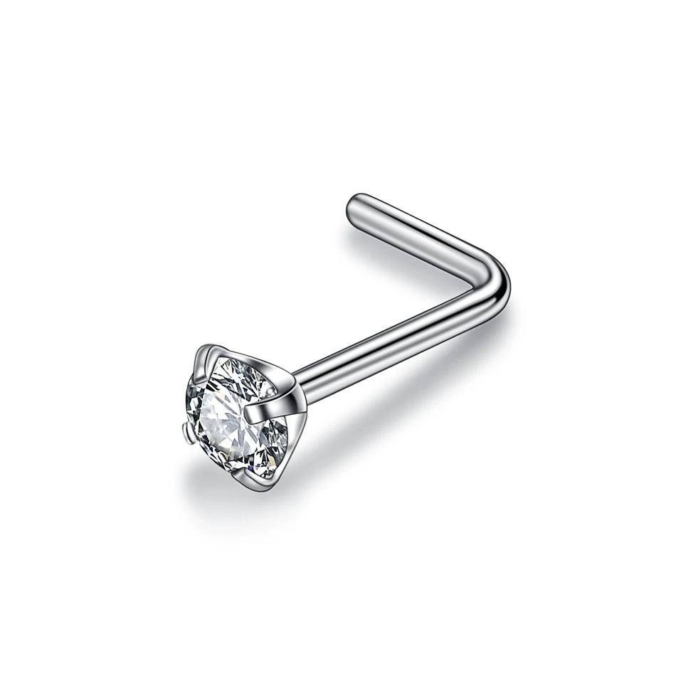 L Shape Nose Stud 1 шт. 20G 1,5/2/2,5/3 мм камень циркон Носовая кость серьги-гвоздики Пирсинг Серьга Однотонная одежда нос кольцо зубец CZ Нос Пирсинг ювелирные изделия 20g - Окраска металла: L Shape Nose Stud