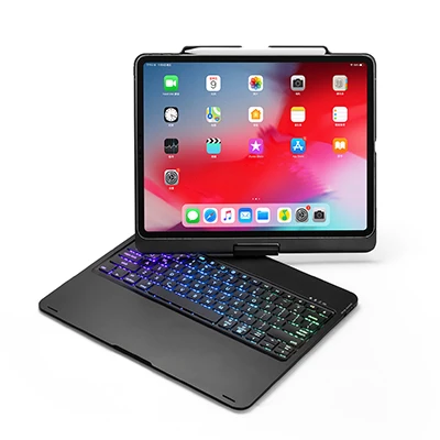 Black Вращение на 360 для iPad Pro 12,9 чехол-клавиатура с алюминиевой Подсветкой Bluetooth для iPad New Pro 12,9 дюйм чехол для клавиатуры планшета - Цвет: Black