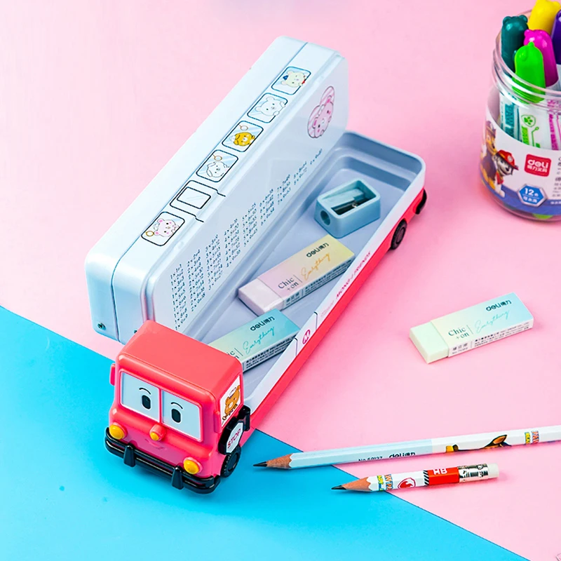 Детский металлический чехол для карандашей в виде машины автобуса с точилкой для карандашей, детский чехол для карандашей, сумка для ручек, школьные канцелярские принадлежности C15 D20