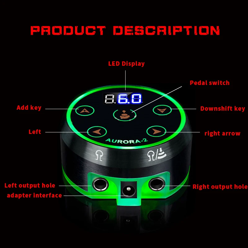 

New AURORA II LCD Tattoo Power Supply Professional with Power Adaptor for Coil & Rotary Tattoo Machines