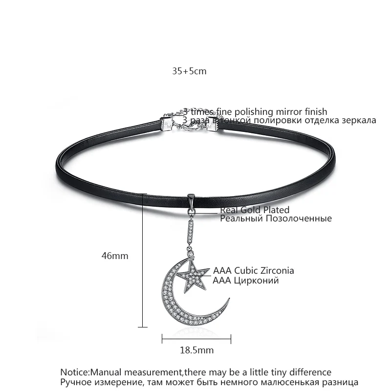 Luoteemi готический панк Harajuku луна и звезды черная кожа колье Цепочки ожерелья