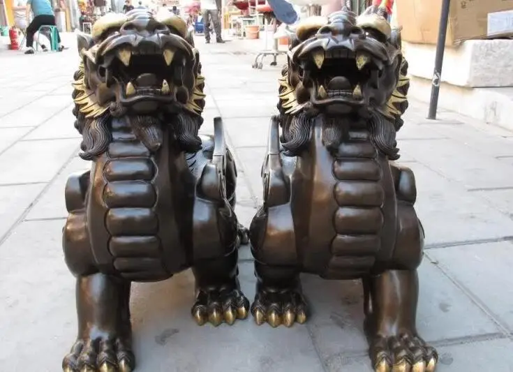 Королевского дворца бронза Медь Feng Shui зло Foo Dog Лев Храбрые войска статуя Kirin|statue