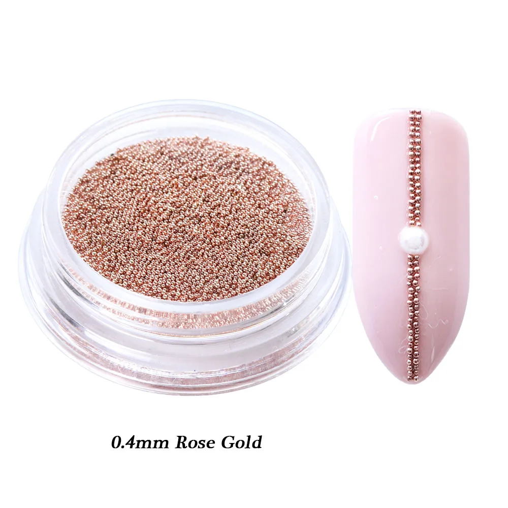 Rose Gold Мини-бусины для ногтей из микро-стали, блестящий порошок, золотые хлопья 0,4/1,0 мм, серебристая Икра, 3D украшения для ногтей, инструменты для маникюра BE829 - Цвет: Rose Gold