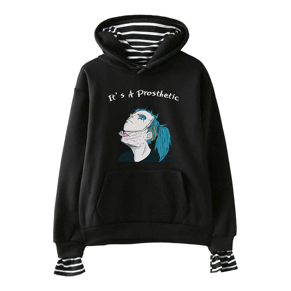 black sally hoodie Поддельные из двух частей женские Sally Face толстовки для девочек и мужчин пэчворк полосатый поддельные из двух частей Толстовка Пуловер XXS-XXL - Цвет: black sally hoodie