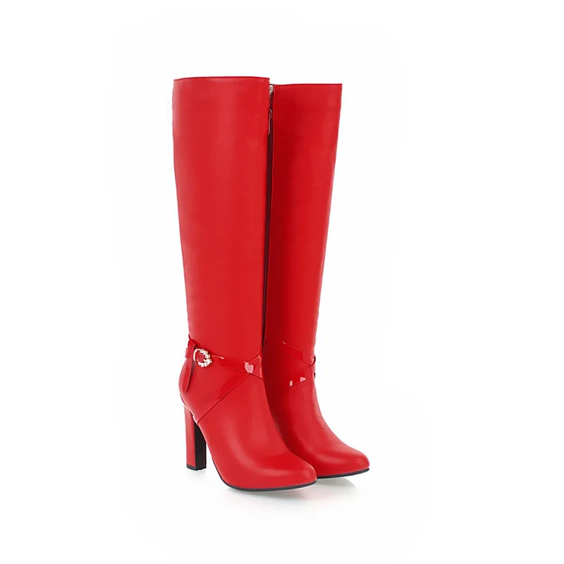 Женские сапоги до колена на высоком каблуке с ремешком и пряжкой|Сапоги колена| |