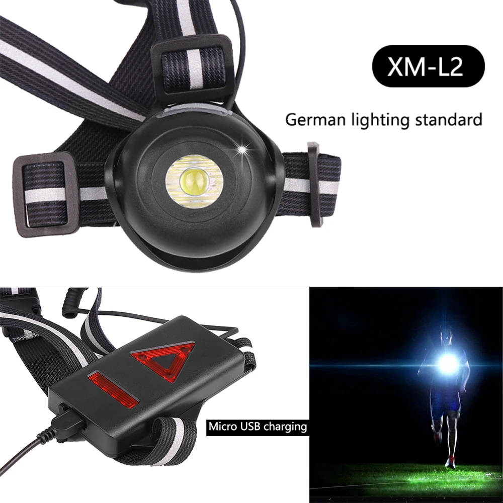 Sport Running Light L2 LED Night Running Flashlight Waterproof Red White Warning Light Chest Lamp USB Rechargeable Safety Light