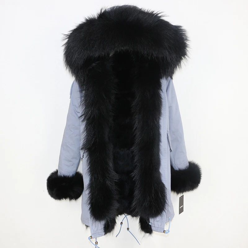 grey black F OFTBUY новая зимняя куртка женская парка пальто из натурального меха енота воротник из натурального Лисьего меха Толстая теплая верхняя одежда уличная одежда - Цвет: grey black F