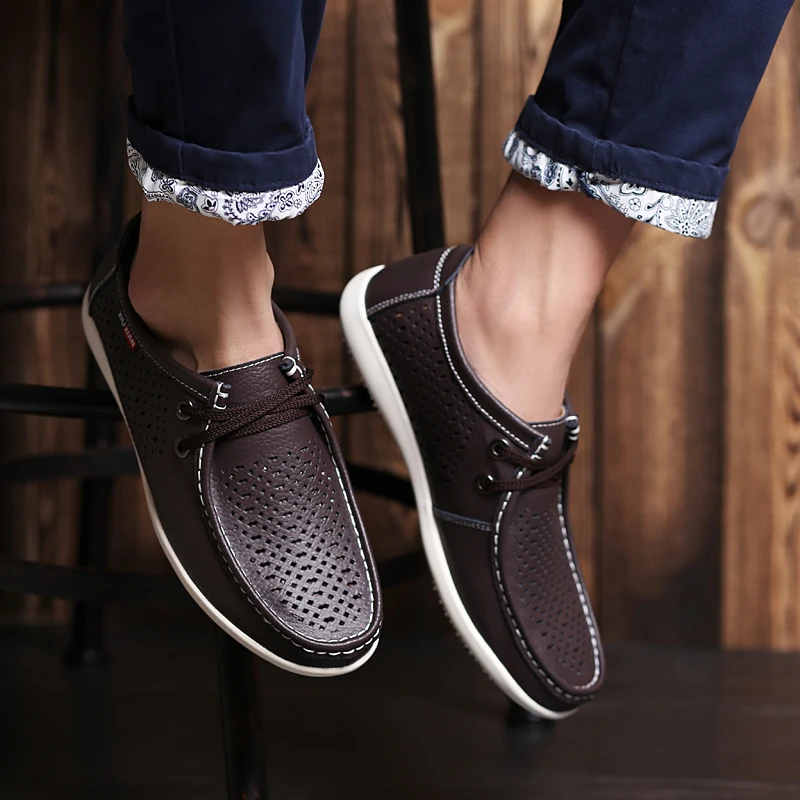 Luxury Brand Men Casual Shoes Genuine Leather Mesh Loafers British Style Breathable Flats Soft Summer Driving | Обувь