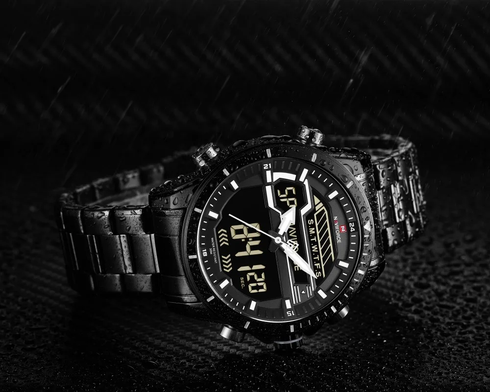 NAVIFORCE повседневные военные часы из нержавеющей стали Кварцевые часы мужские водонепроницаемые Модные светодиодный, аналоговый, цифровой мужские s часы лучший бренд класса люкс