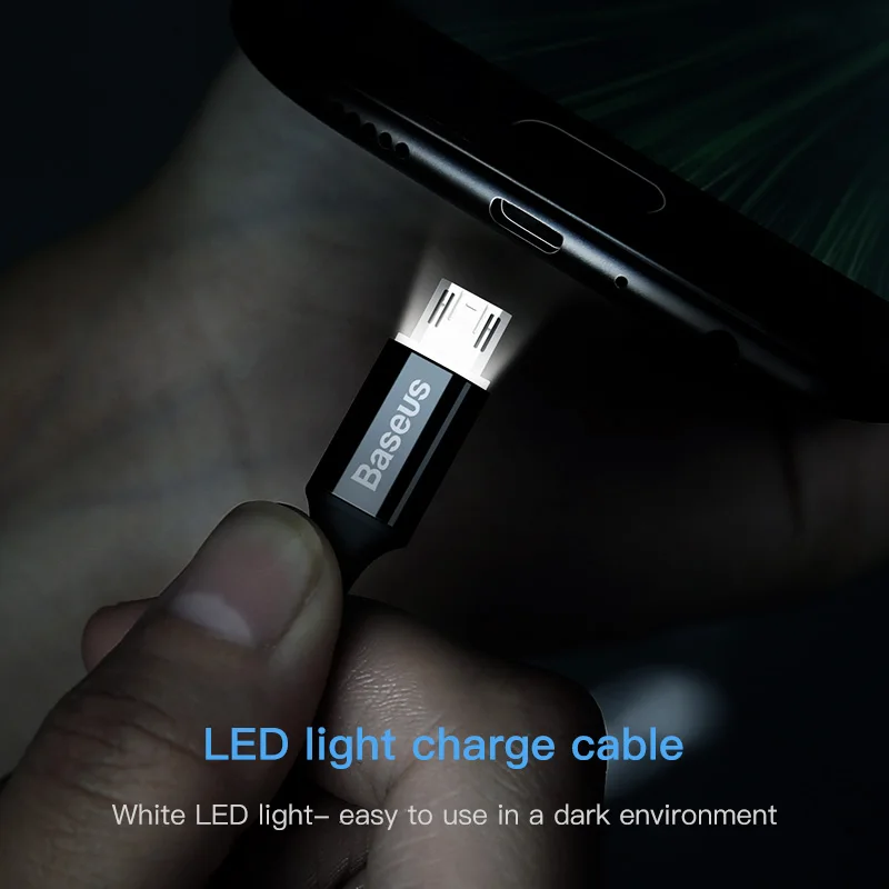 Baseus Реверсивный кабель Micro USB для Samsung S7 LED освещение зарядный Xiaomi Redmi 4X Note 4