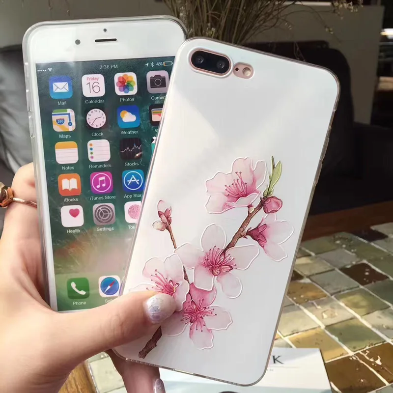 Kisstop 3D рельеф персик розы чехлы для iphone 6S 6 7 8 плюс мягкий рисунком x Капа |