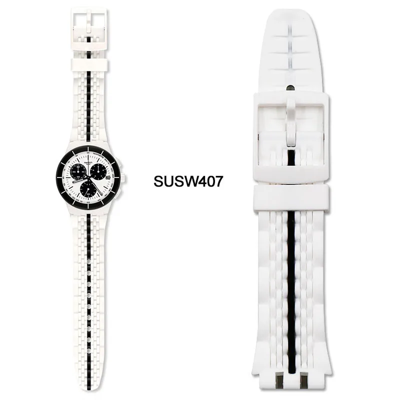 Силиконовый ремешок женская пряжка аксессуары для часов 20 мм для Swatch SUSB400 SUSW402 мужской спортивный водонепроницаемый браслет ремешок для часов - Цвет ремешка: SUSW407