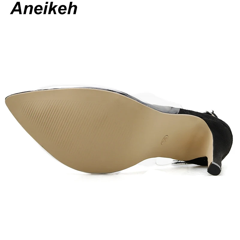Aneikeh/ г.; Модные женские босоножки на высоком каблуке из пвх; заостренный кончик; туфли-лодочки с ремешком на пятке; модельные женские туфли с открытым носком на тонком каблуке; размер 41, 42