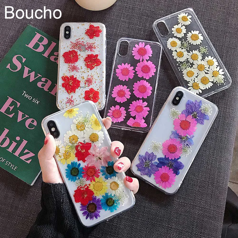 Настоящие сухие цветы Красочные розы ромашки задняя крышка для iphone 8 6 6s 7 plus xs max xr x