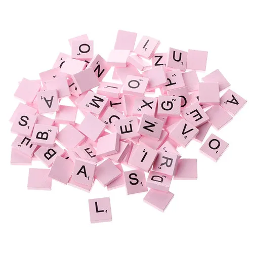 100 шт Деревянные красочные Scrabble плитки Смешанные Буквы лакированные Алфавит Scrabbles Aug7 - Цвет: Розовый